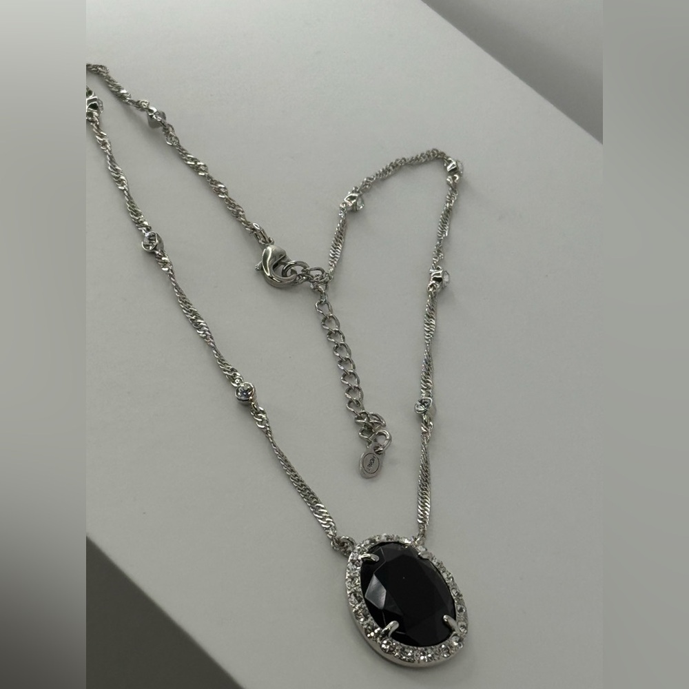 Monet Silver Tone Jet and Crystal Station Necklace - Picture 6 of 8